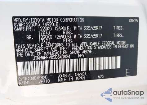 2025 Toyota Rav4 Hybrid Le z USA, uszkodzony, nr VIN JTMMWRFV8SD340824